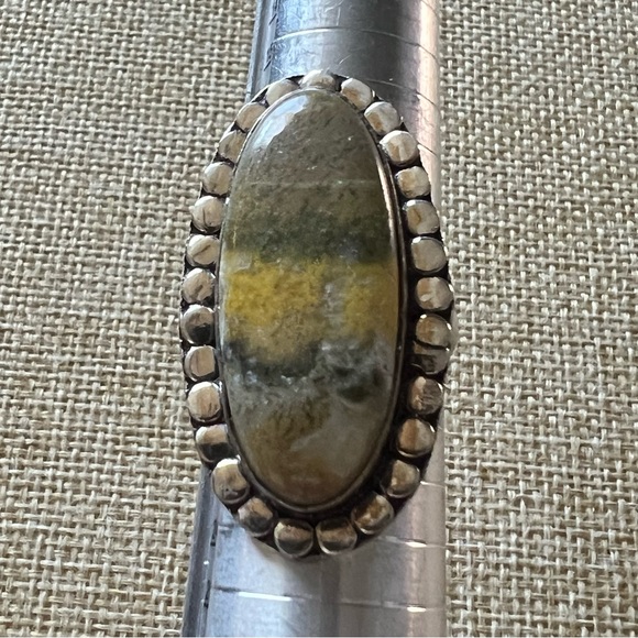 New Bumblebee Jasper Stone Silver Overlay Ring Size 9.75 - Picture 9 of 9